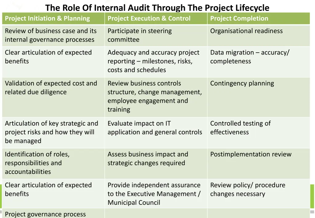 the role of internal audit through the project