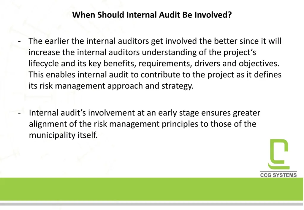 when should internal audit be involved