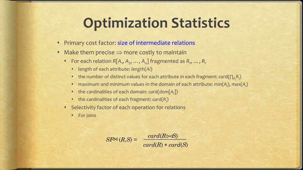 optimization statistics