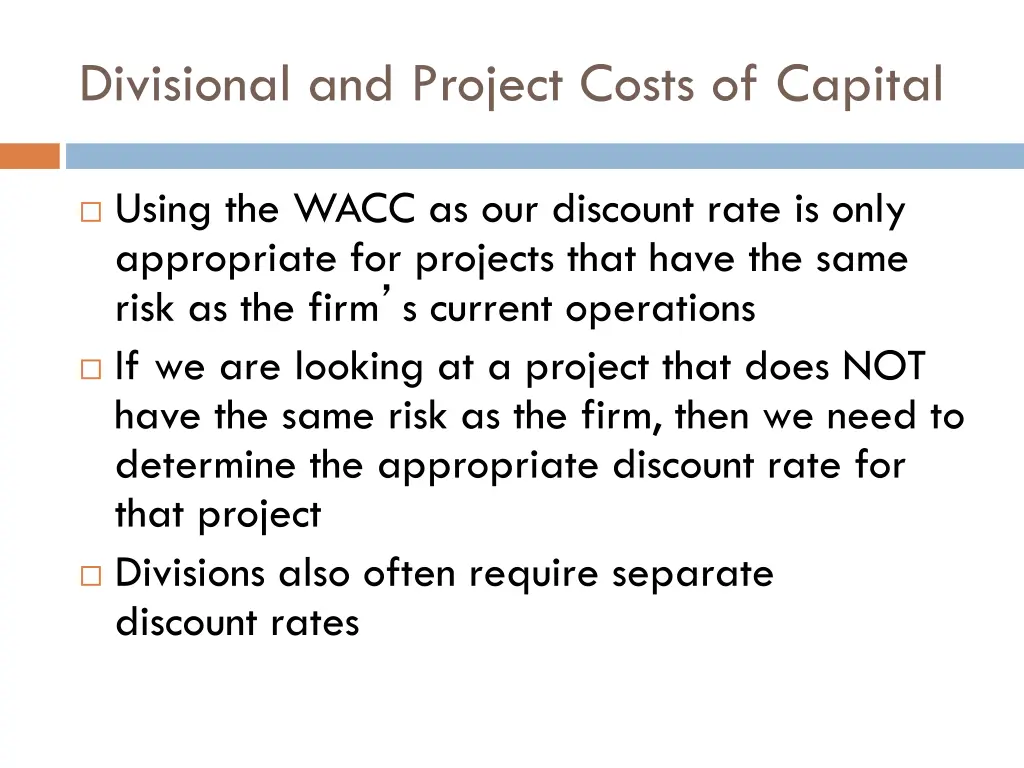 divisional and project costs of capital