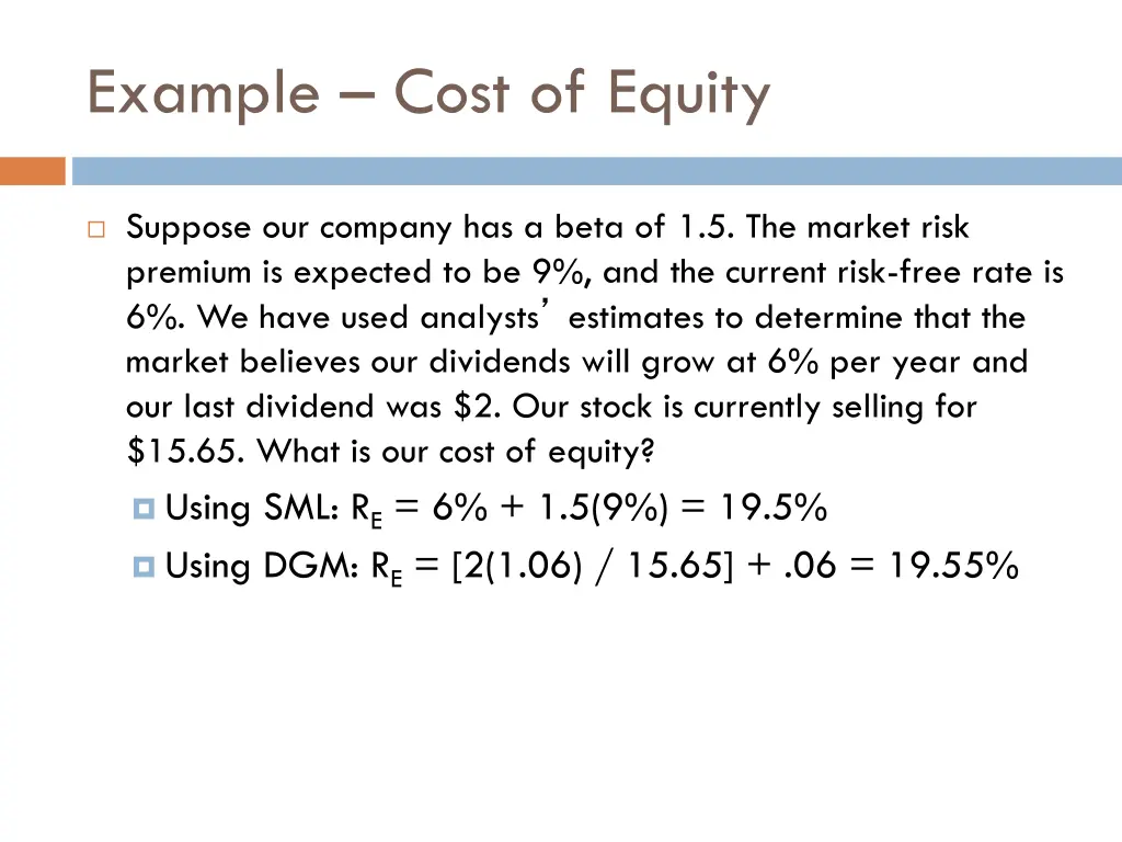 example cost of equity