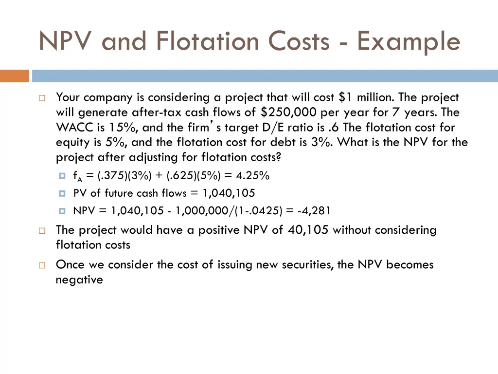 npv and flotation costs example