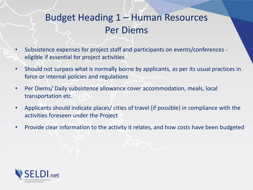 budget heading 1 human resources per diems