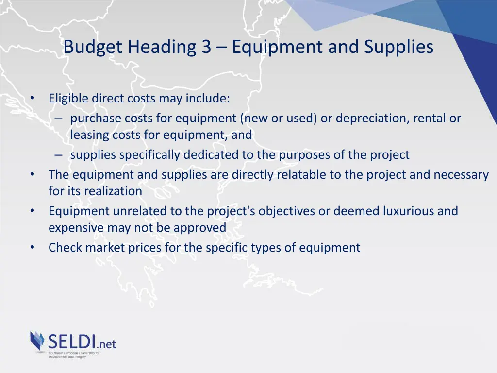 budget heading 3 equipment and supplies