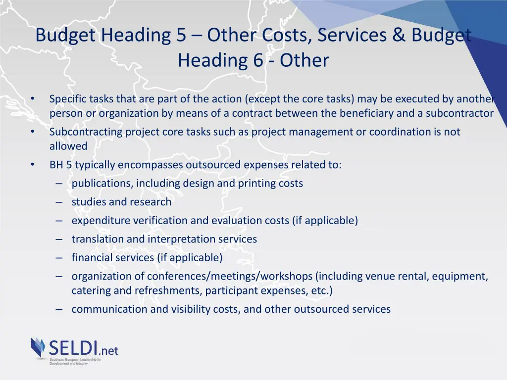 budget heading 5 other costs services budget