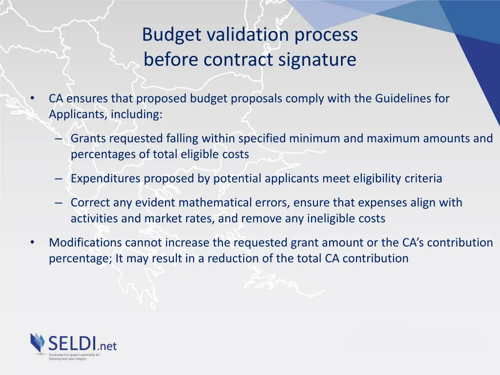 budget validation process before contract