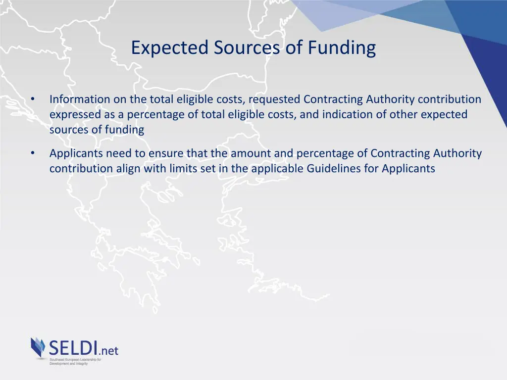 expected sources of funding