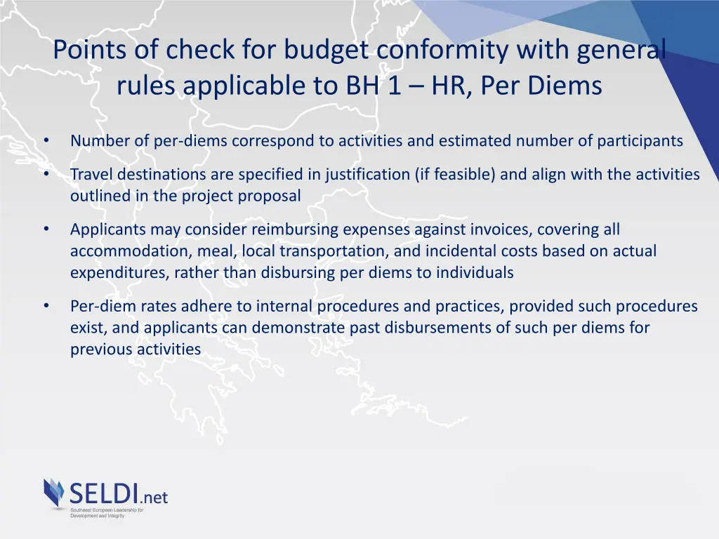 points of check for budget conformity with 1