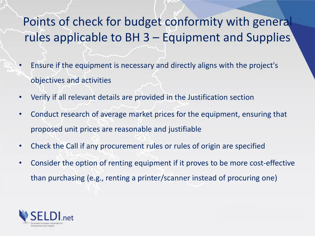 points of check for budget conformity with 3