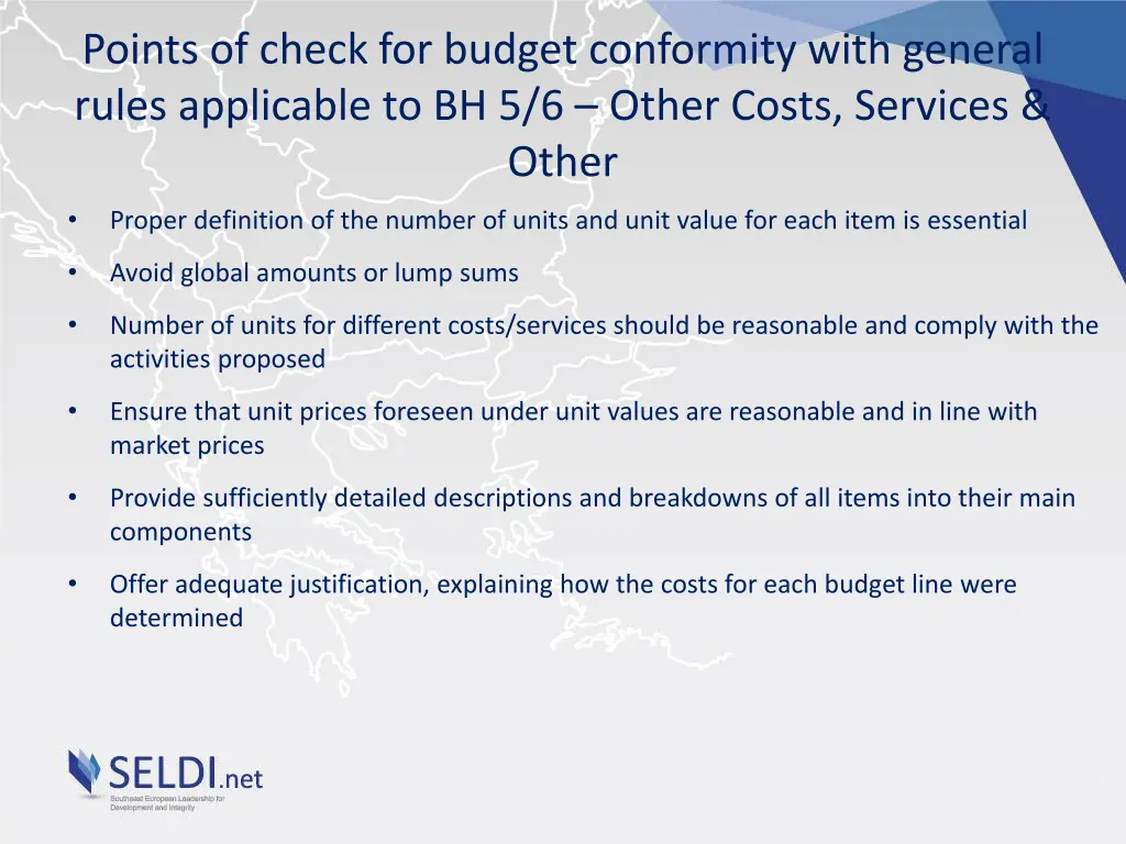 points of check for budget conformity with 4