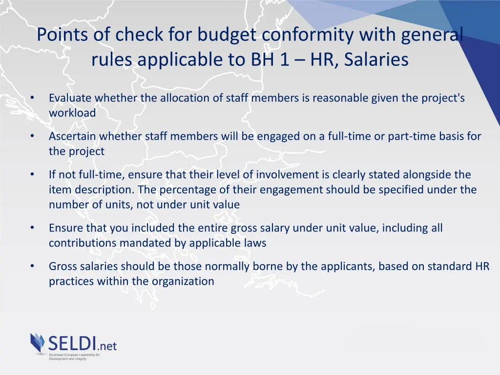 points of check for budget conformity with