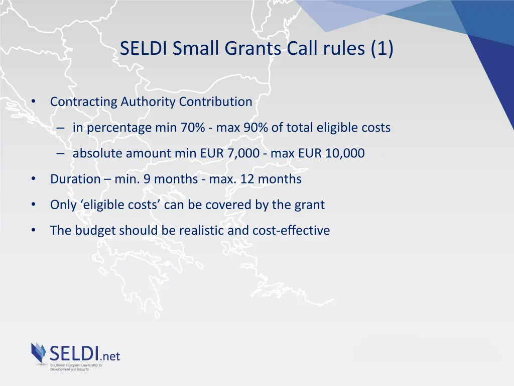 seldi small grants call rules 1