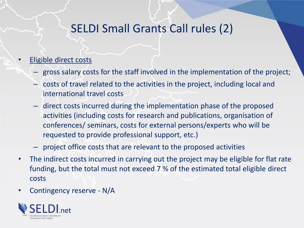 seldi small grants call rules 2