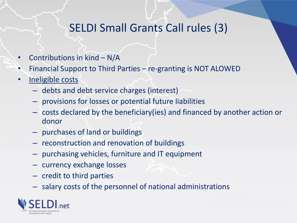 seldi small grants call rules 3