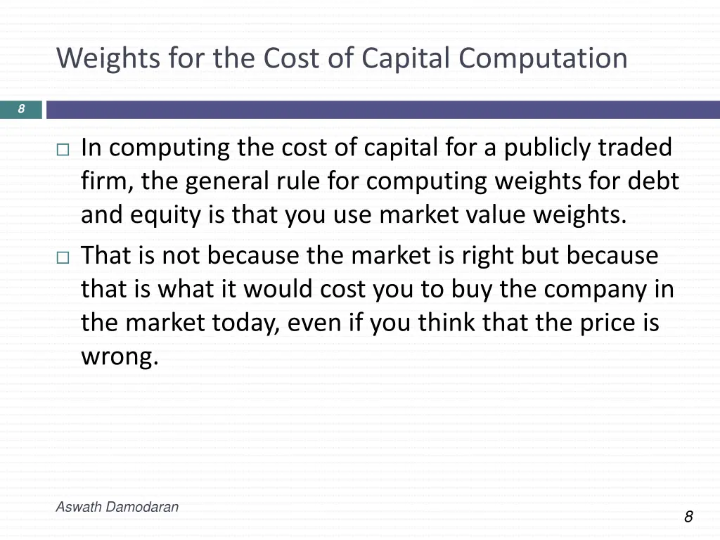weights for the cost of capital computation