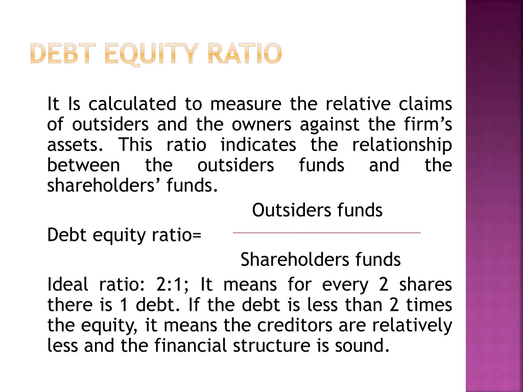 debt equity ratio