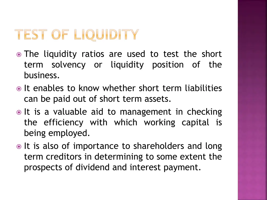 test of liquidity