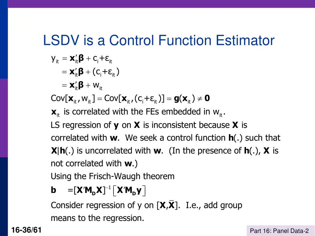 lsdv is a control function estimator