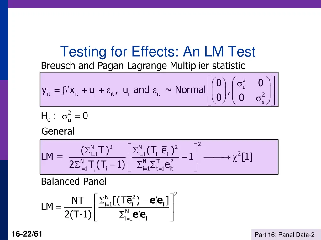 testing for effects an lm test breusch and pagan