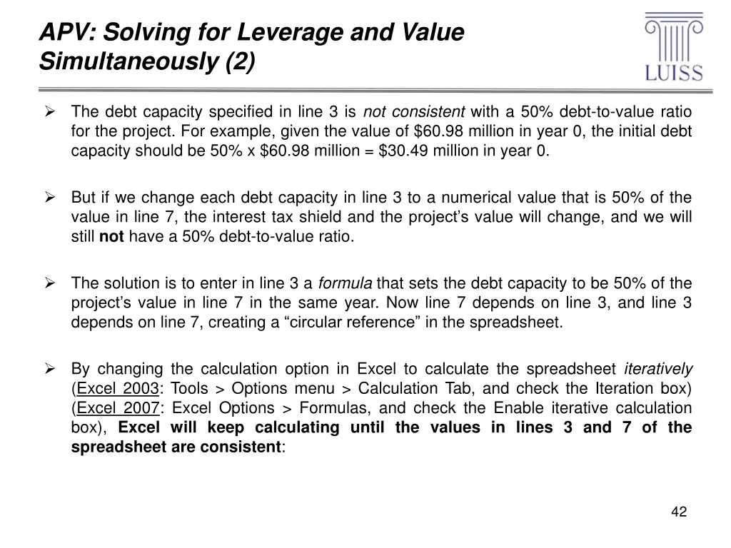 apv solving for leverage and value simultaneously 1
