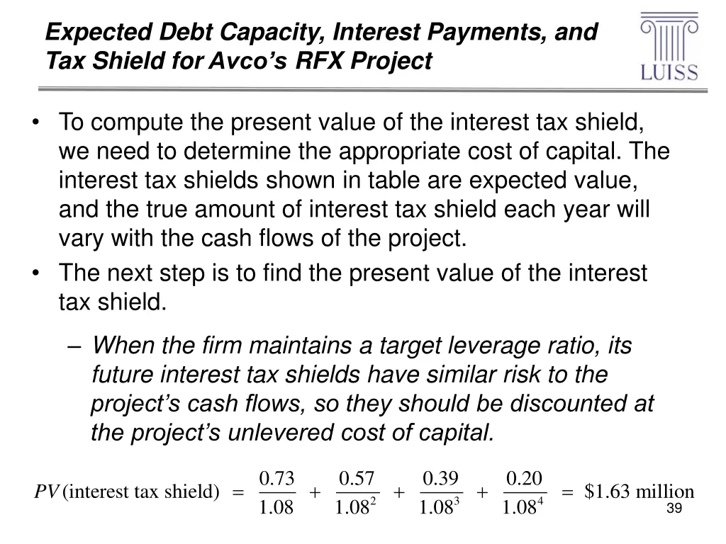 expected debt capacity interest payments 1