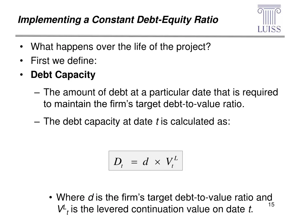 implementing a constant debt equity ratio 2