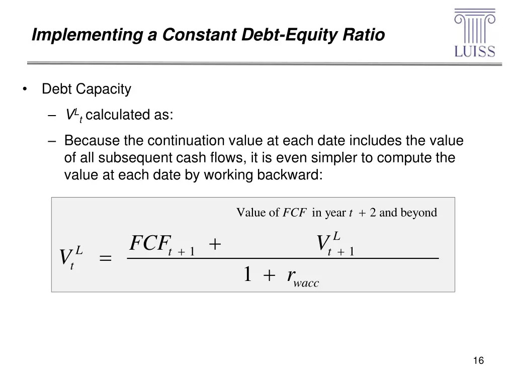 implementing a constant debt equity ratio 3