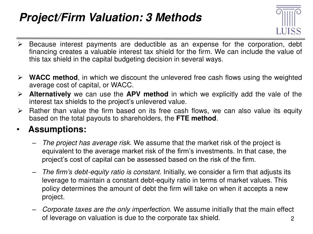 project firm valuation 3 methods