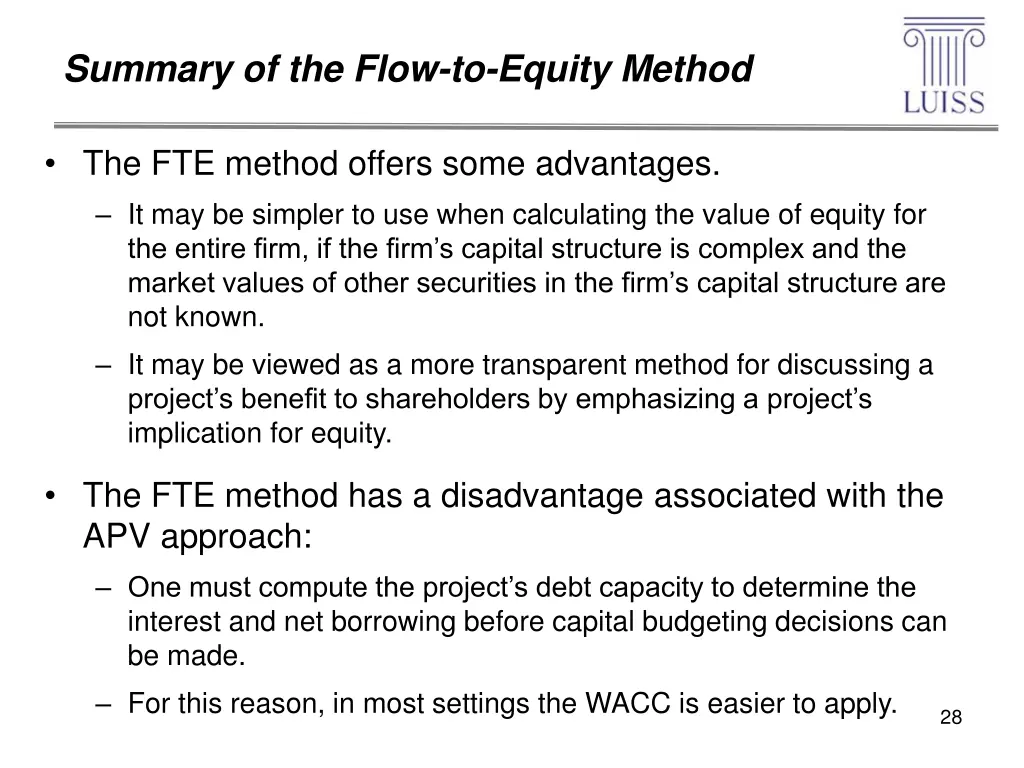 summary of the flow to equity method 1