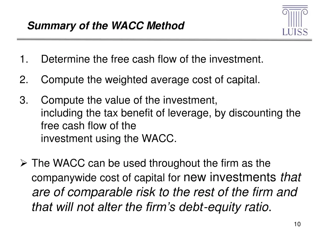 summary of the wacc method