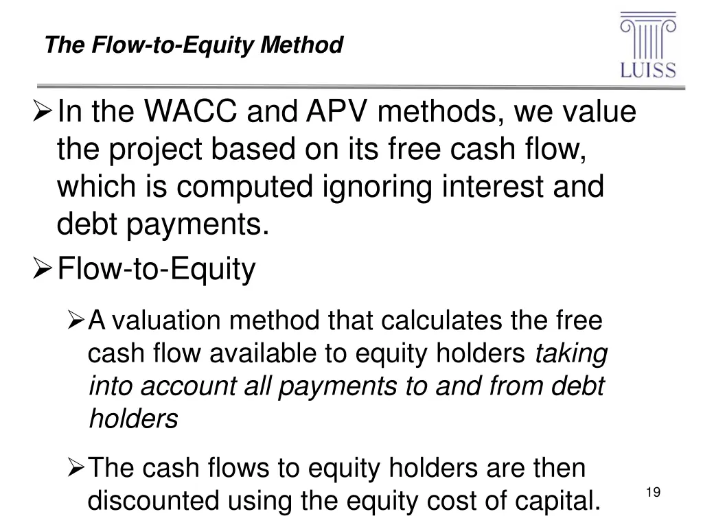 the flow to equity method