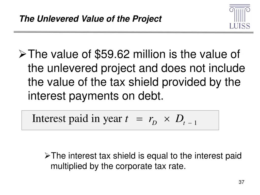 the unlevered value of the project 4