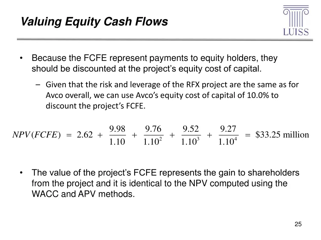 valuing equity cash flows