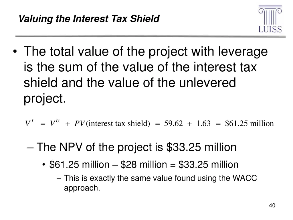 valuing the interest tax shield