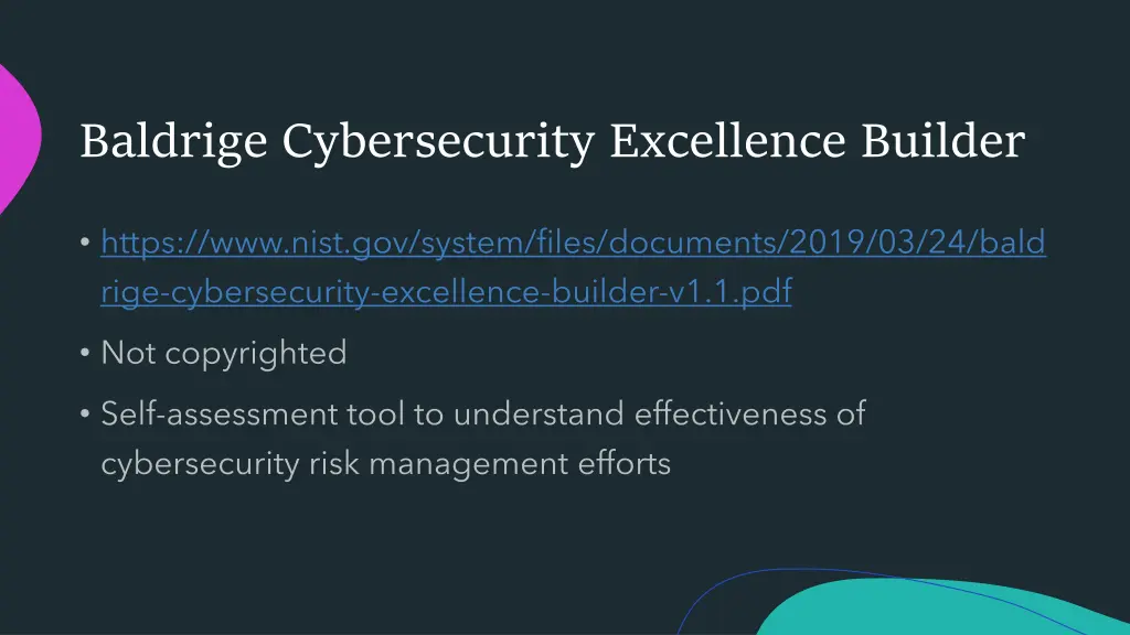 baldrige cybersecurity excellence builder