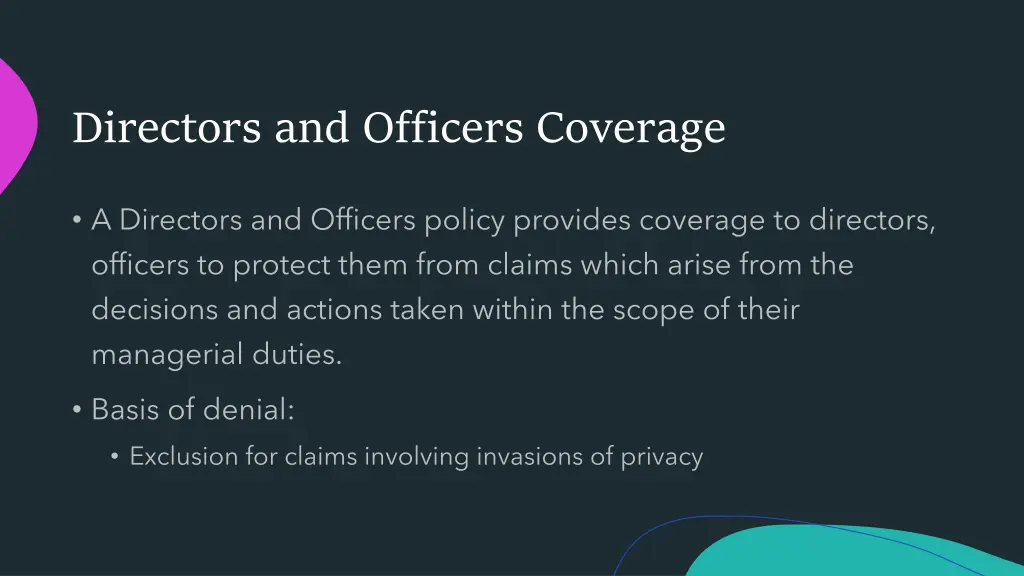 directors and officers coverage