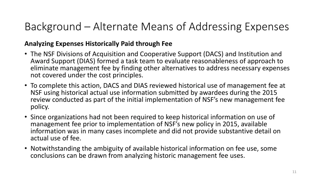 background alternate means of addressing expenses