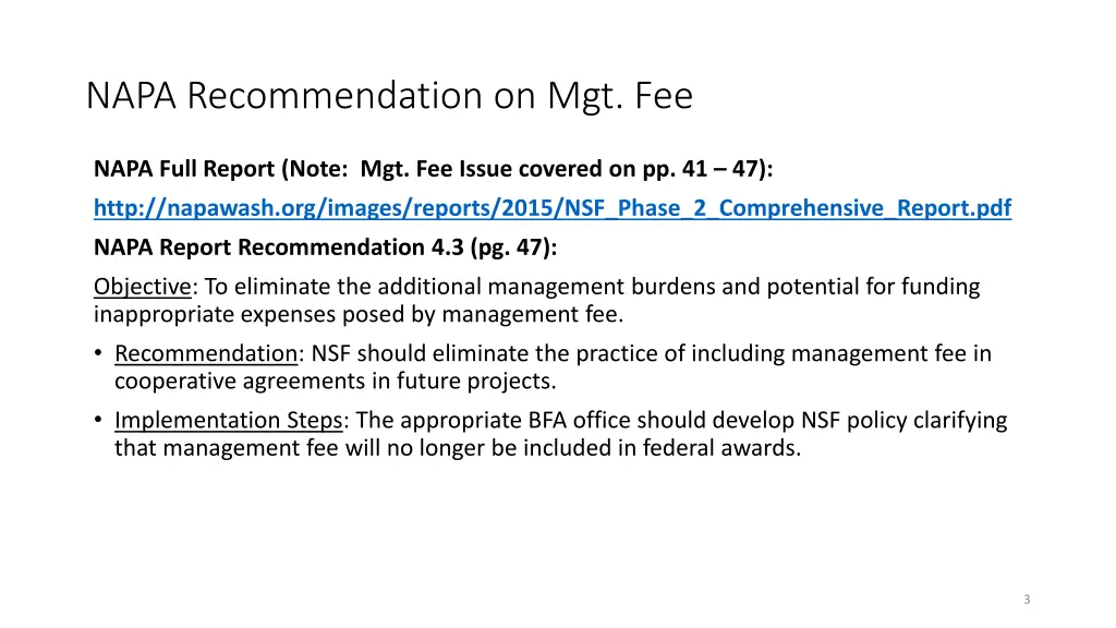 napa recommendation on mgt fee