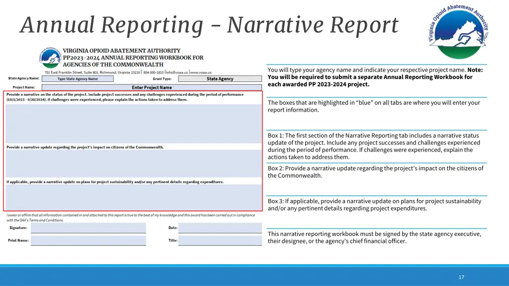 annual reporting narrative report