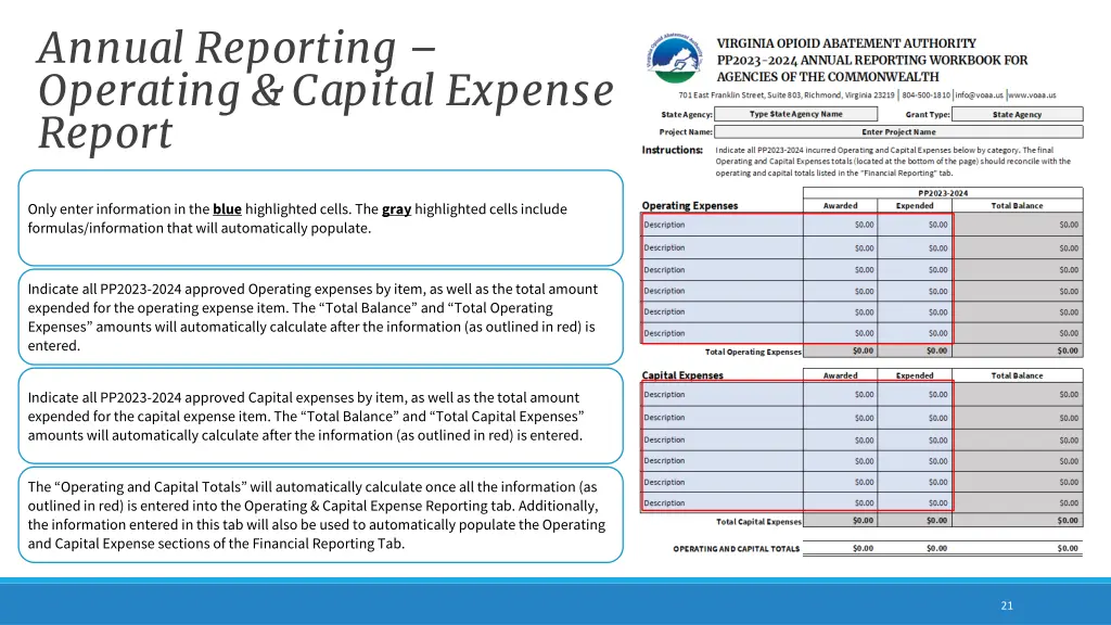 annual reporting operating capital expense report