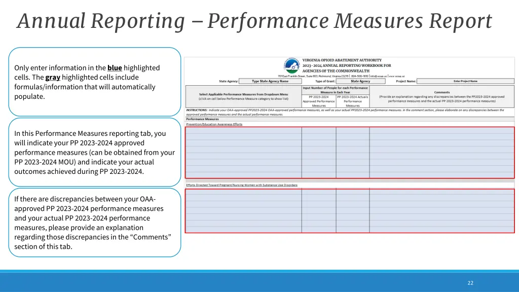 annual reporting performance measures report