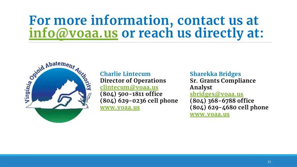 for more information contact us at info@voaa