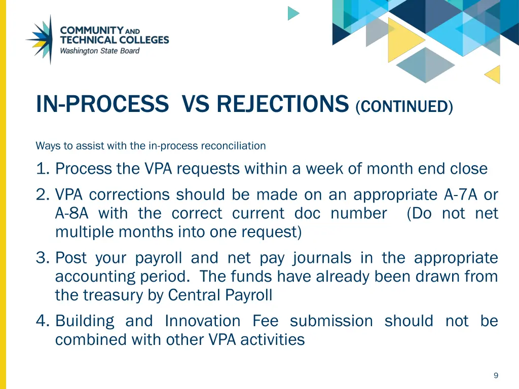 in process vs rejections continued 3