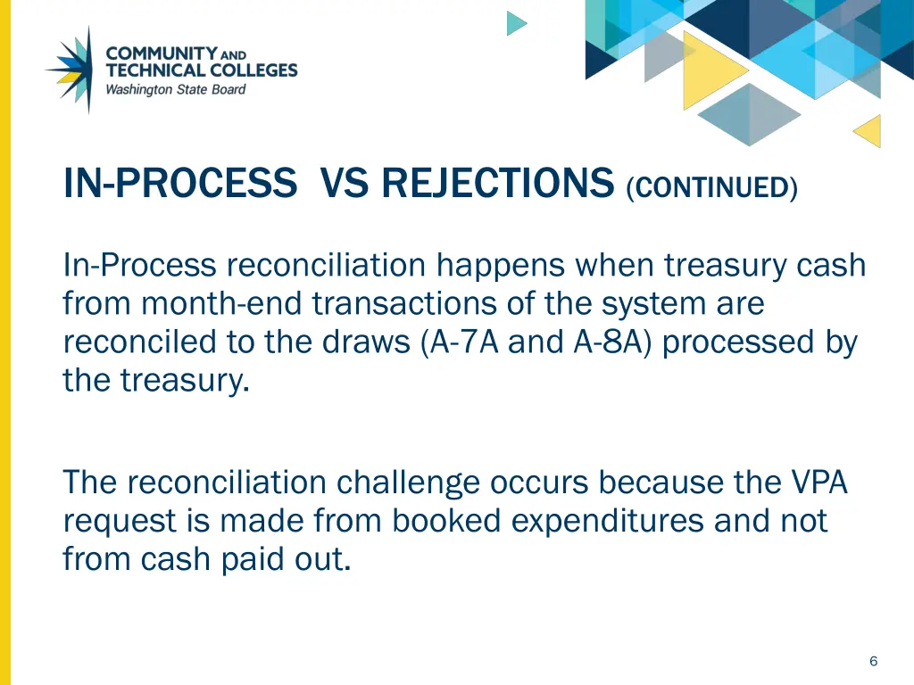 in process vs rejections continued