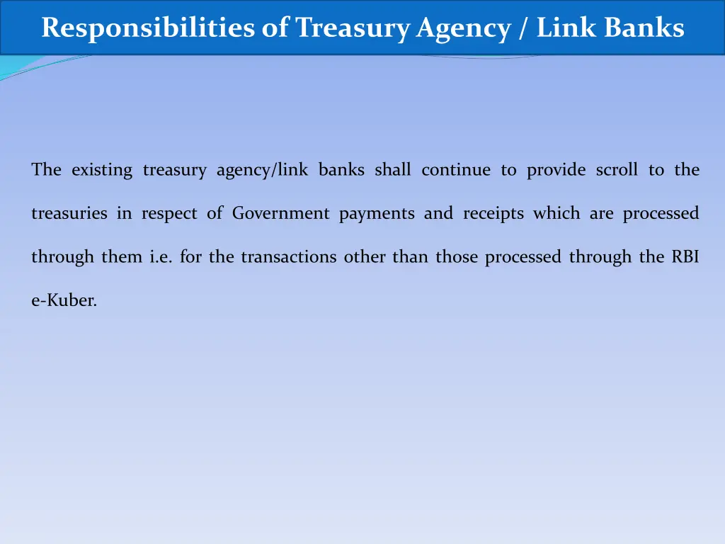 responsibilities of treasury agency link banks