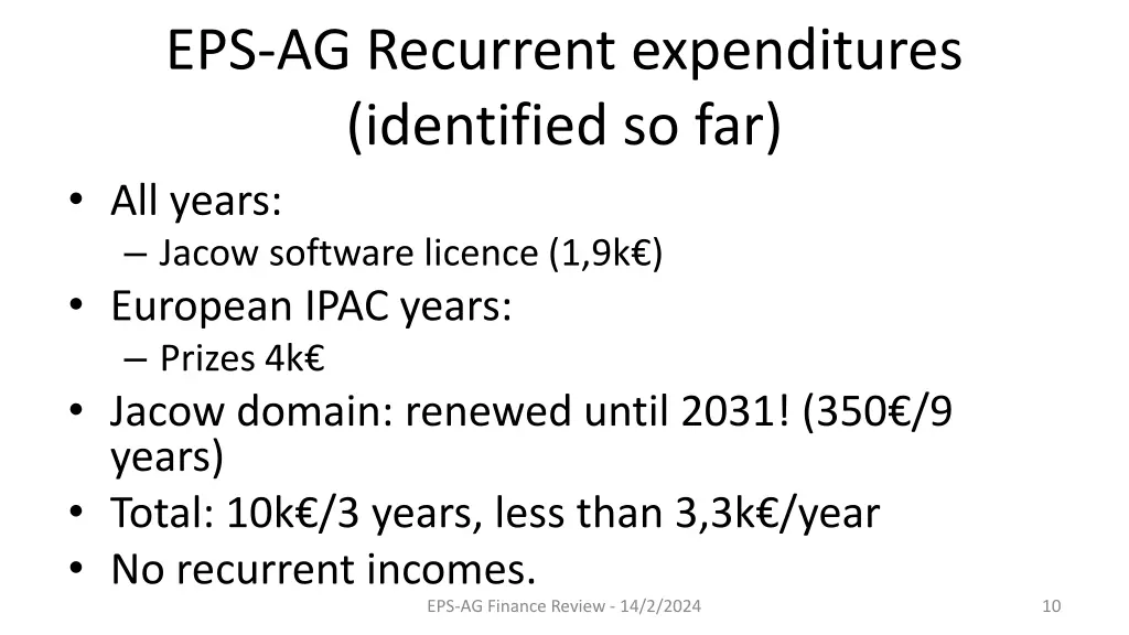 eps ag recurrent expenditures identified