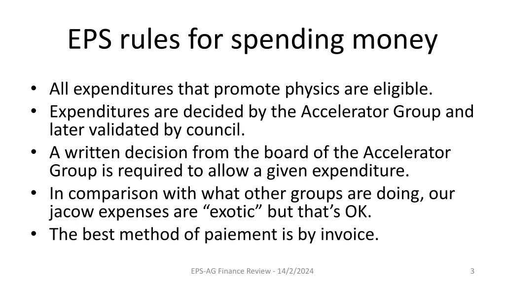 eps rules for spending money