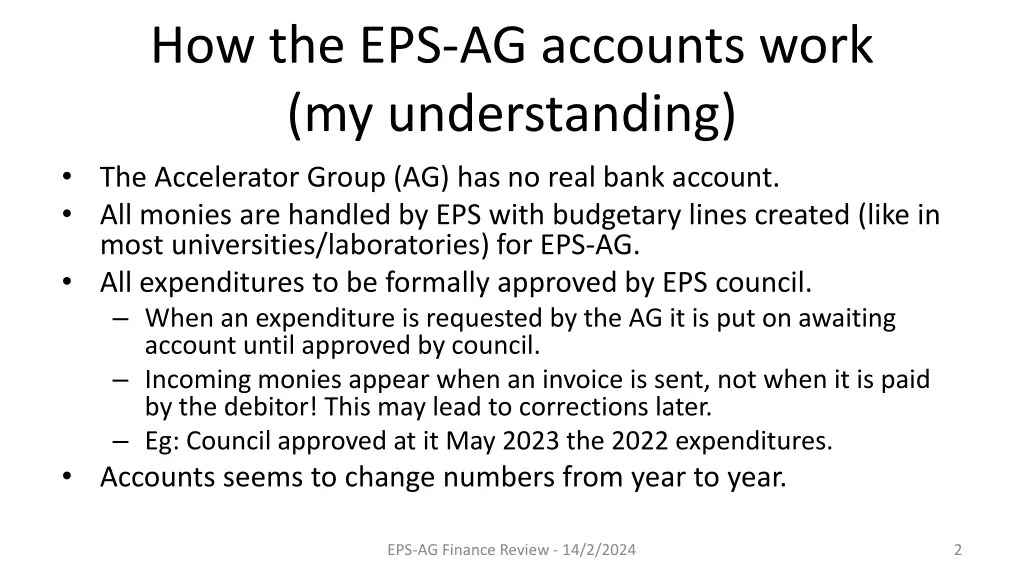 how the eps ag accounts work my understanding