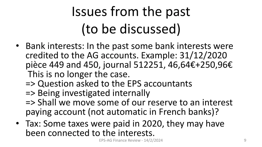 issues from the past to be discussed bank