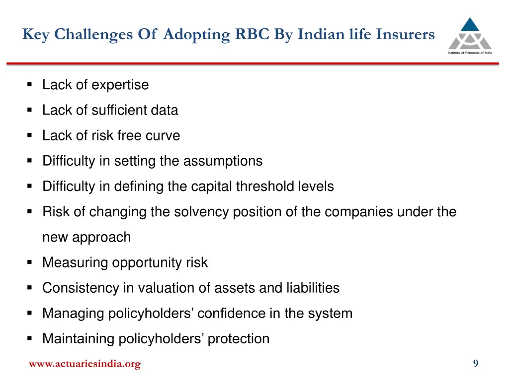 key challenges of adopting rbc by indian life